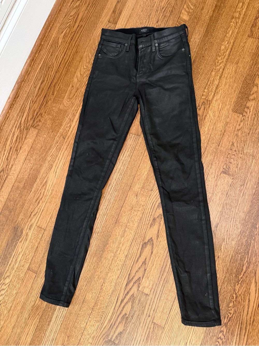 Agolde Black Skinny Wax Coated Black Jeans